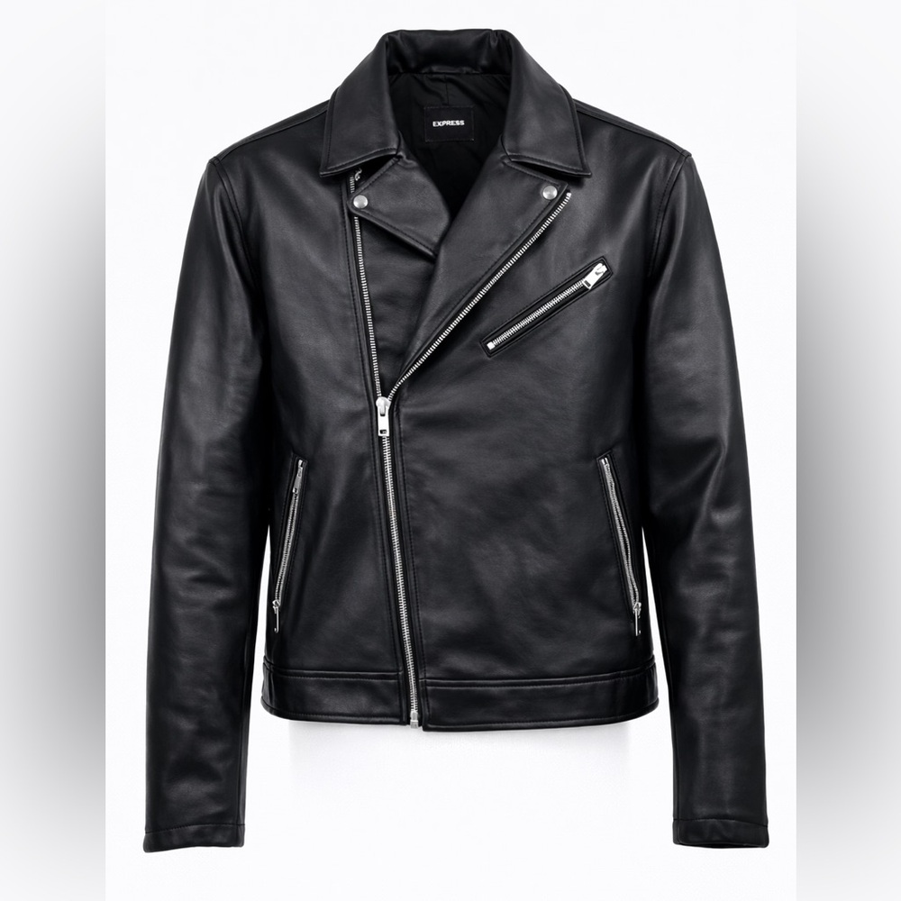 Express Men’s XL‎ Black Moto Biker Jacket Faux Leather NWT